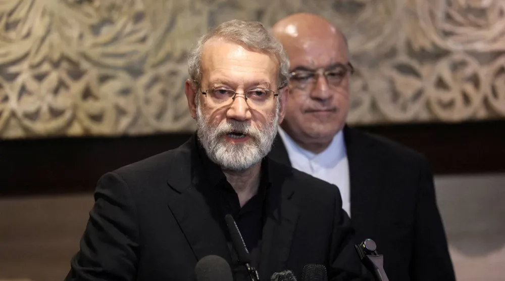 FILE PHOTO: Iran's Supreme National Security Council Secretary Ali Larijani speaks after meeting with Lebanese Parliament Speaker Nabih Berri, in Beirut, Lebanon August 13, 2025. REUTERS/Aziz Taher/File Photo