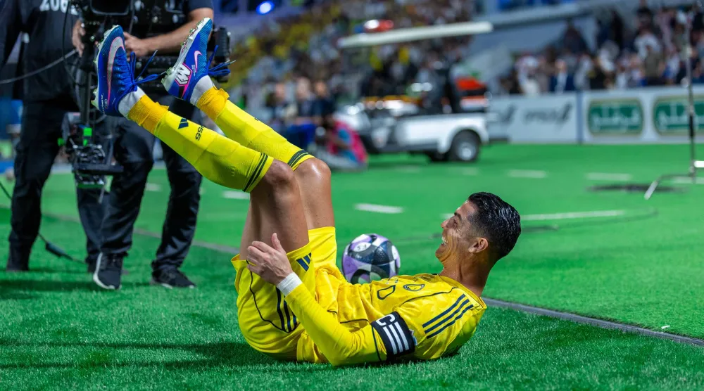 رونالدو محتفلاً بالهدف (تصوير: عيسى الدبيسي)