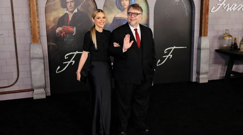 Kim Morgan and Guillermo del Toro attend a premiere for the film "Frankenstein", at the Academy Museum of Motion Pictures in Los Angeles, California, US, October 6, 2025. (Reuters)