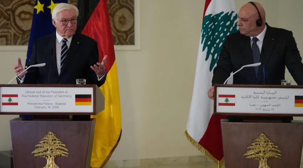 شتاينماير وعون بمؤتمر صحافي مشترك في بيروت (أ.ب)