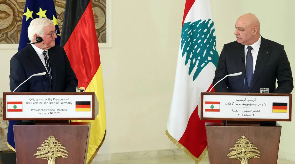 الرئيسان اللبناني جوزيف عون والألماني فرنك فالتر شتاينماير خلال مؤتمر صحافي مشترك (الرئاسة اللبنانية)