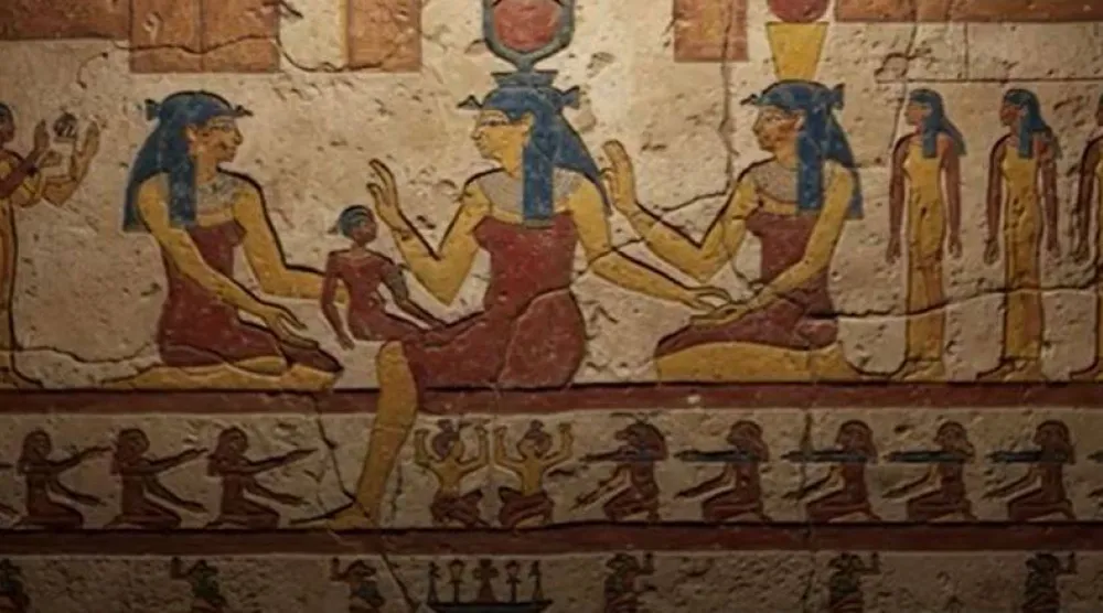 إحدى لوحات المعابد المصرية القديمة (لقطة من الفيلم - مكتبة الإسكندرية)