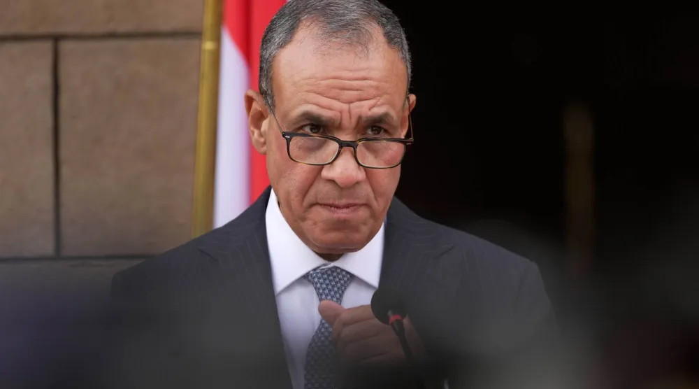Egyptian Foreign Minister Badr Abdelatty speaks during a joint press conference with Kenyan Prime Cabinet Secretary/Cabinet Secretary for Foreign Diaspora Affairs Musalia Mudavadi in Nairobi, Kenya, Monday, Feb. 16, 2026. (AP)