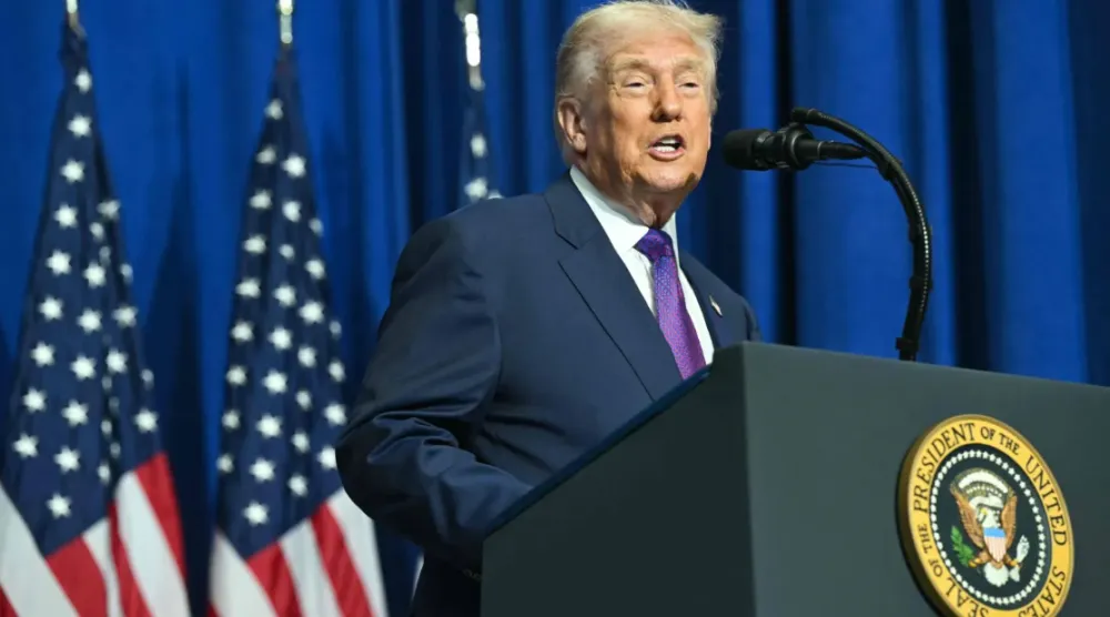 US President Donald Trump speaking in Washington - AFP