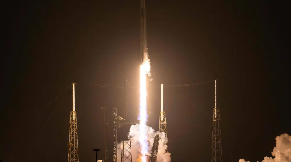A SpaceX Falcon 9 rocket with the company's Dragon spacecraft on top launches from Space Launch Complex 40 for the Crew-12 mission at Cape Canaveral Space Force Station in Florida on February 13, 2026. (Photo by Jim WATSON / AFP)
