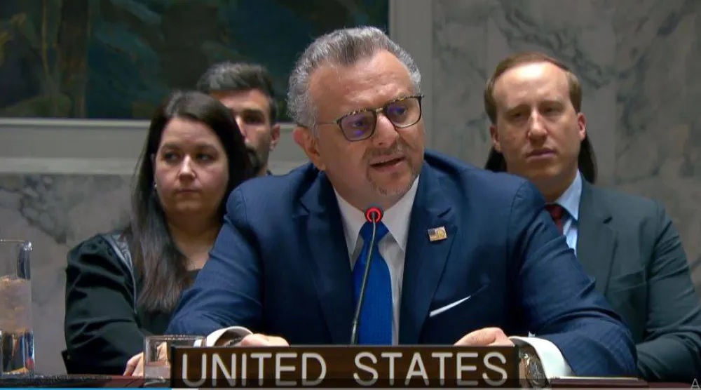 بولس متحدثاً خلال جلسة مجلس الأمن الدولي الأربعاء (لقطة من تسجيل مصور)