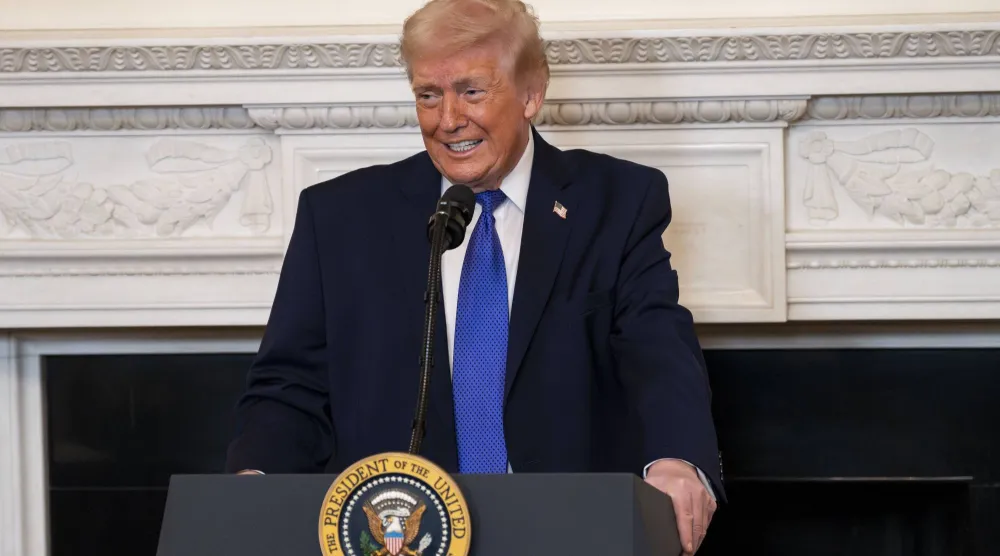 US President Donald Trump speaks during a Governors Working Breakfast in the State Dining Room of the White House in Washington, DC, USA, 20 February 2026. (EPA)