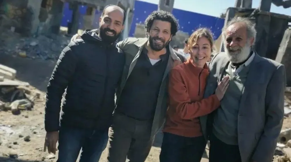 جانب من كواليس تصوير مسلسل «صحاب الأرض» (حساب الفنان الفلسطيني كمال باشا على «فيسبوك»)