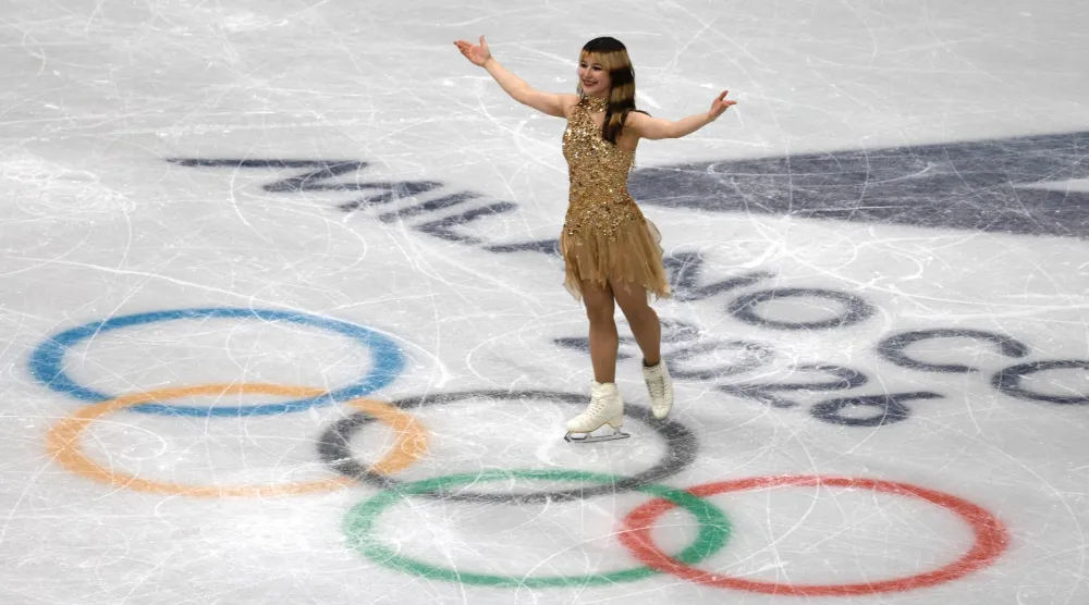 Milano Cortina 2026 Olympics - Figure Skating - Women Single Skating - Victory Ceremony - Milano Ice Skating Arena, Milan, Italy - February 19, 2026. Gold medallist Alysa Liu of United States celebrates after winning the Women Single Skating. (Reuters)