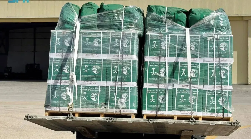 The plane was loaded with essential food baskets and shelter kits. (SPA)