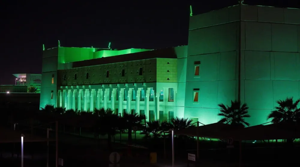 The Qassim Region Principality illuminated in green marking Founding Day - SPA

