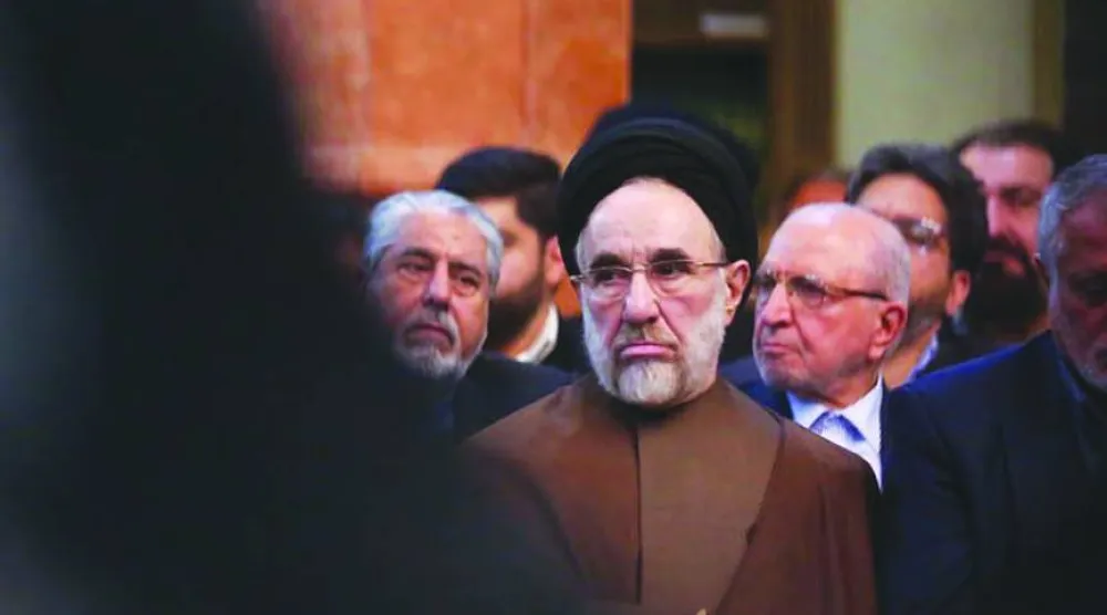 خاتمي خلال مراسم الذكرى السابعة لوفاة حليفه الرئيس الأسبق علي أكبر هاشمي رفسنجاني في طهران الشهر الماضي (جماران)