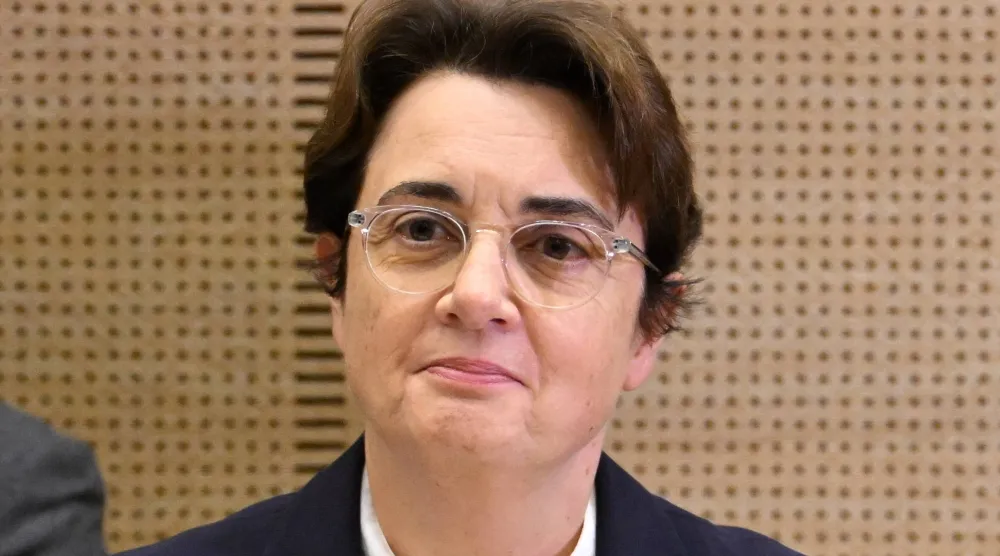 Laurence des Cars, director of Le Louvre museum, poses before a hearing at the Culture commission of the Senate, three days after historic jewels were stolen in a daring daylight heist, Oct. 22, 2025 in Paris. (AP)