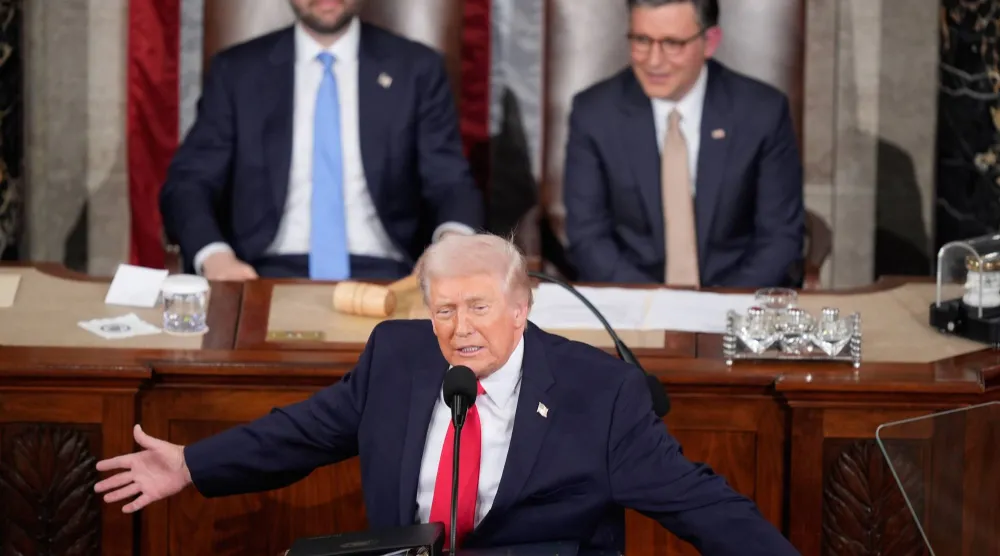 الرئيس الأميركي دونالد ترمب اليوم الأربعاء خلال خطاب حالة الاتحاد (أ.ب)