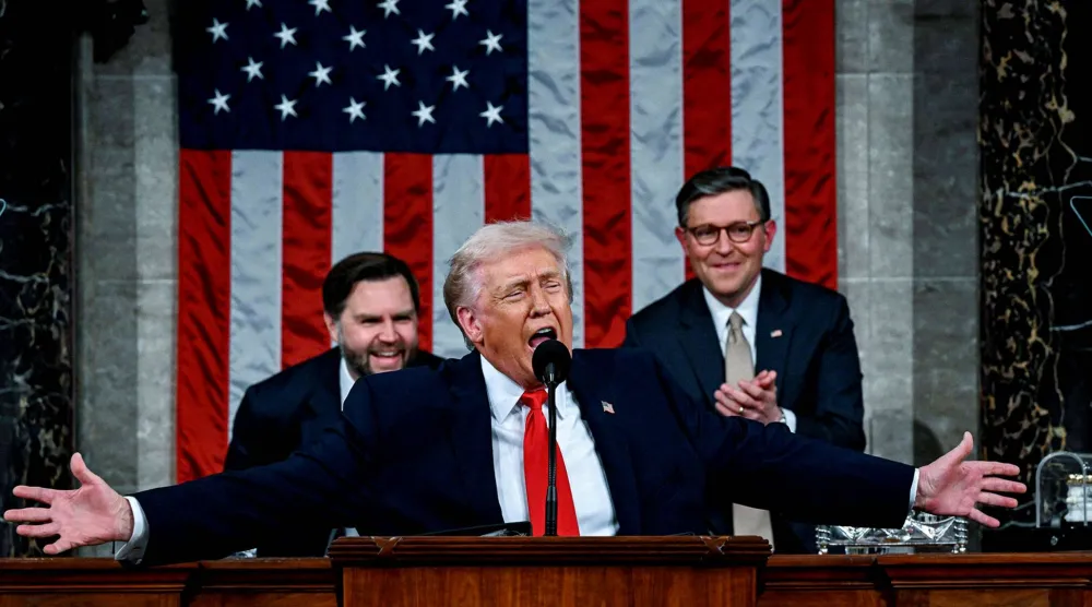 ترمب خلال خطاب حال الاتحاد أمام الكونغرس يوم 24 فبراير 2026 (أ.ف.ب)