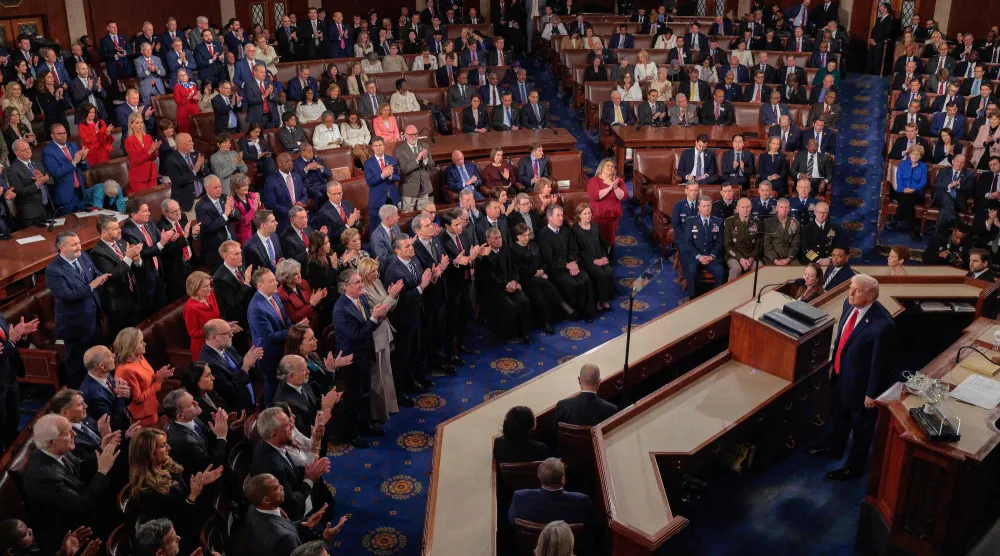 ترمب خلال خطاب «حال الاتحاد» أمام الكونغرس يوم 24 فبراير 2026 (أ.ف.ب)