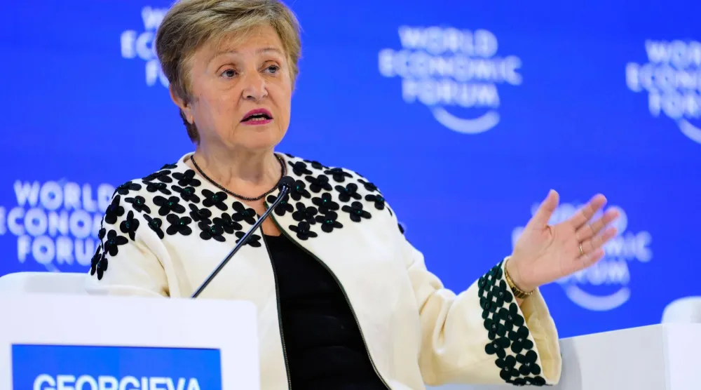 كريستالينا غورغييفا مديرة صندوق النقد الدولي في مناسبة سابقة بمنتدى دافوس في سويسرا (أ.ب)