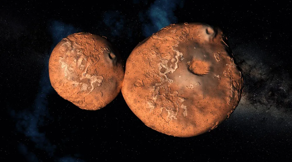 كتلتان تلامستا برفق قبل بلايين السنوات ولا تزالان متعانقتين (شاترستوك)