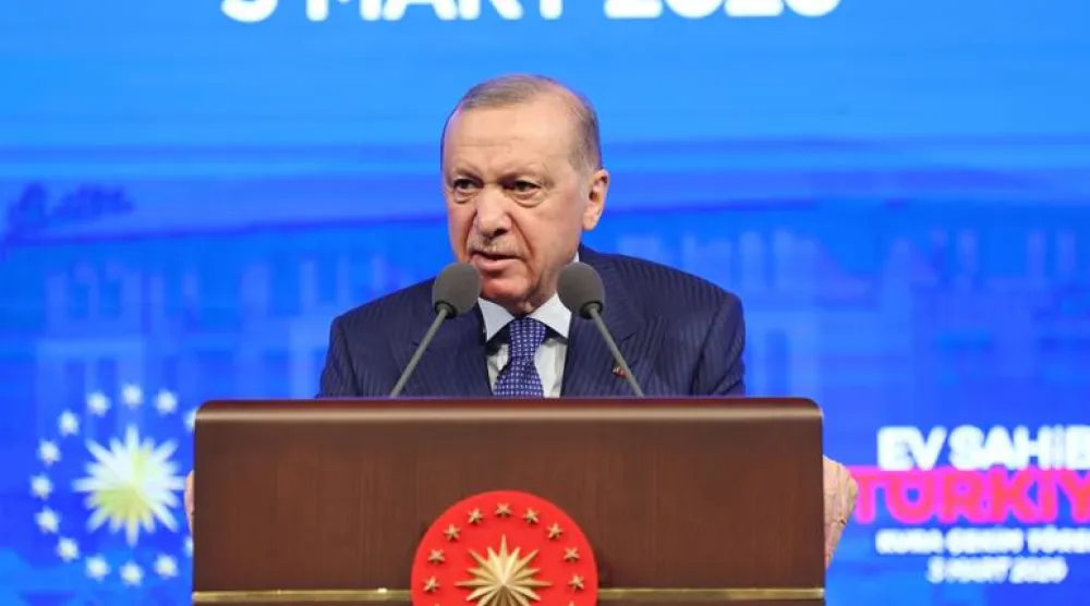 الرئيس التركي رجب طيب إردوغان أكد خلال فعالية في أنقرة الثلاثاء استمرار تركيا في بذل جهودها لإعادة الاستقرار بالمنطقة (الرئاسة التركية)
