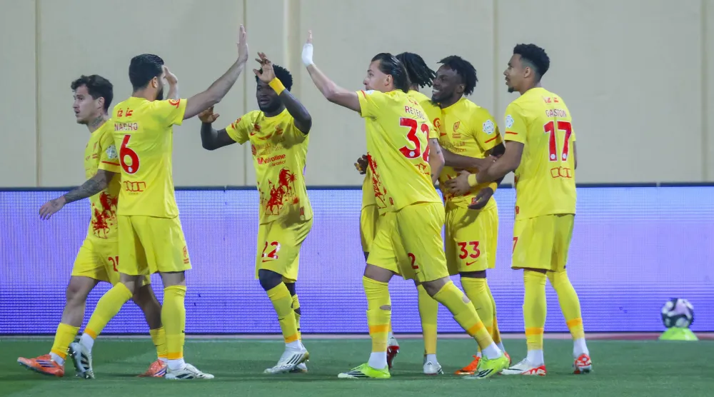 فرحة قدساوية بعد أحد الأهداف في المباراة الأخيرة أمام الخلود (تصوير: سعد الدوسري)