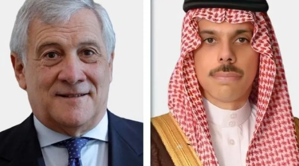 وزير الخارجية السعودي الأمير فيصل بن فرحان ونظيره الإيطالي أنتونيو تاياني (الشرق الأوسط)