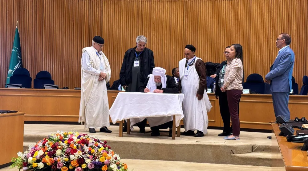 فريق سيف القذافي للمصالحة الوطنية يوقِّع في أديس أبابا على الميثاق يوم 16 فبراير 2025 (فريق المصالحة)