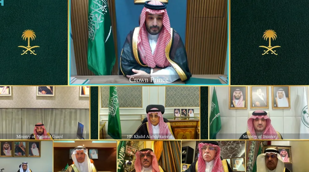 الأمير محمد بن سلمان ولي العهد رئيس مجلس الوزراء يترأس جلسة مجلس الوزراء عبر الاتصال المرئي (واس)