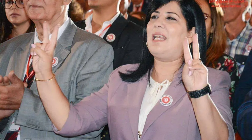 صورة أرشيفية لعبير موسي خلال اجتماع حزبي (موقع الحزب)