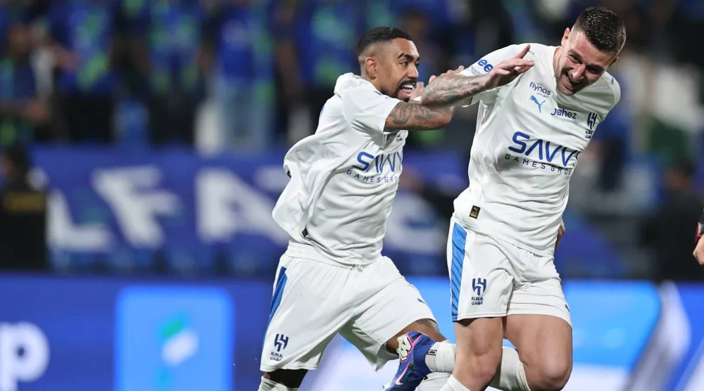 سافيتش محتفلاً بهدف الفوز (تصوير: سعد العنزي)