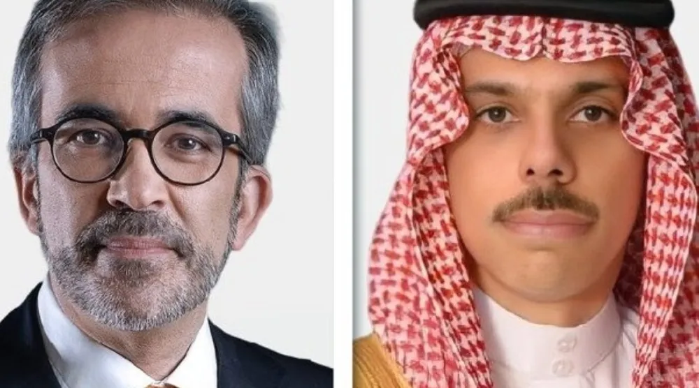 وزير الخارجية السعودي الأمير فيصل بن فرحان ونظيره البرتغالي باولو رانجيل (الشرق الأوسط)
