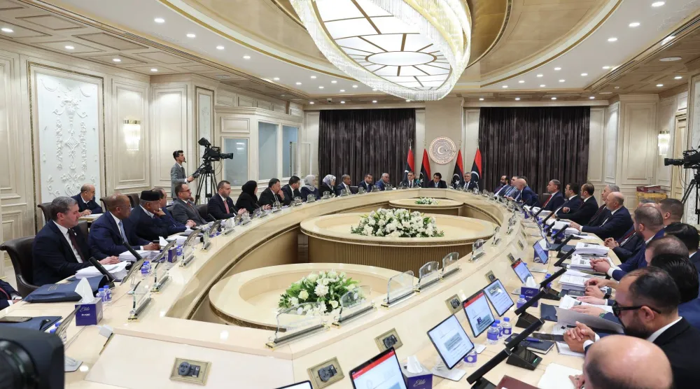 جانب من اجتماع حكومة الدبيبة الأسبوع الماضي بحضور المنفي وتكالة (حكومة الوحدة)