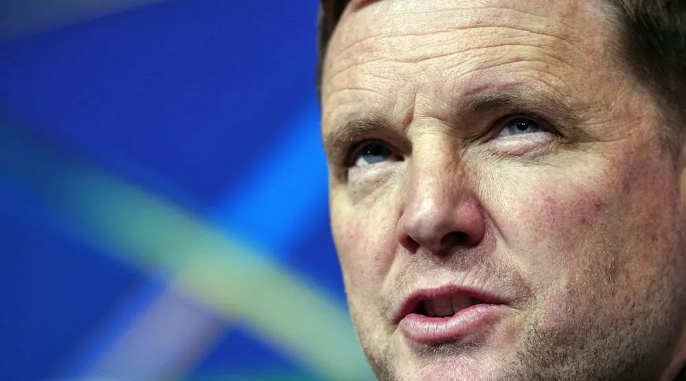 Newcastle's head coach Eddie Howe attends a press conference in Barcelona, Spain, 17 March 2026. (EPA)