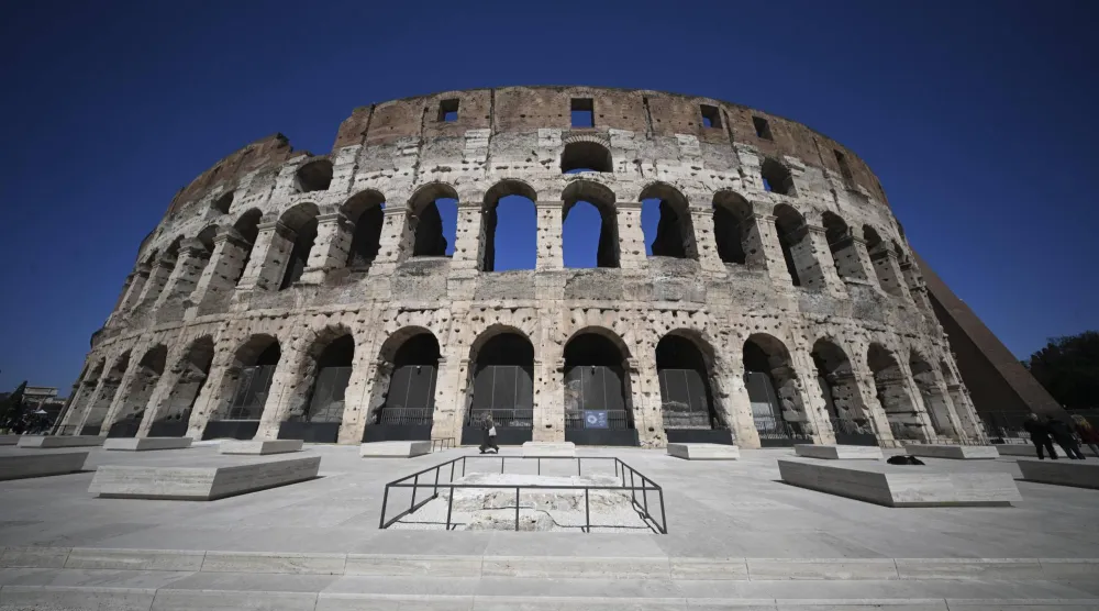 The inauguration of the new layout and archaeological area of the southern ambulacra of the Colosseum in Rome, Italy, 17 March 2026. (EPA)