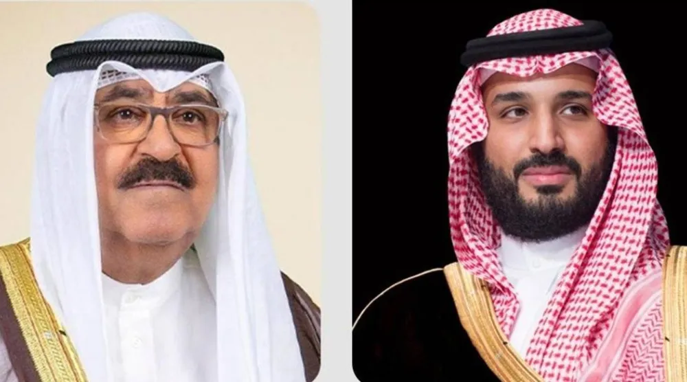 الأمير محمد بن سلمان ولي العهد رئيس مجلس الوزراء السعودي والشيخ مشعل الأحمد الجابر الصباح أمير الكويت (واس)