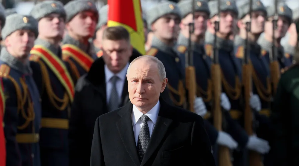 الرئيس الروسي لدى مشاركته في فعاليات يوم «المدافعين عن الوطن» بموسكو يوم 23 فبراير (أ.ب)