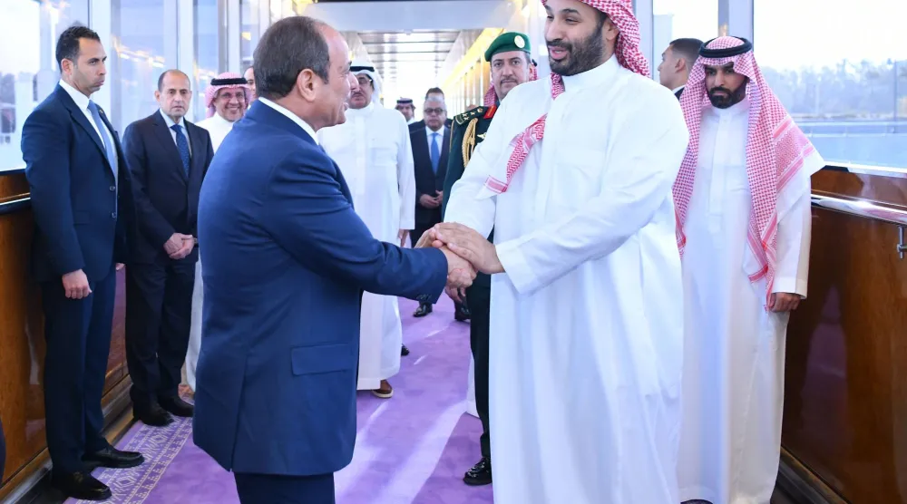 ولي العهد السعودي الأمير محمد بن سلمان خلال استقبال الرئيس المصري (الرئاسة المصرية)