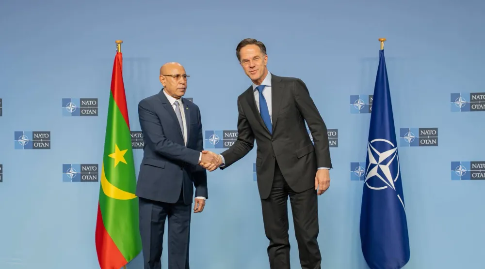 جانب من زيارة الرئيس الموريتاني مقر حلف شمال الأطلسي واجتماعه بالأمين العام للحلف (الرئاسة الموريتانية)