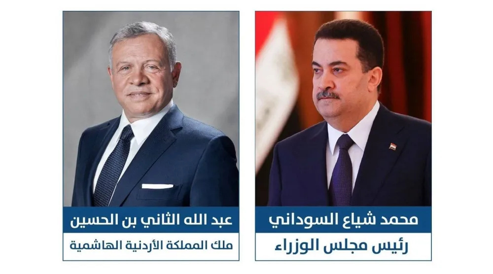 صورة تُظهر رئيس الوزراء العراقي محمد شياع السوداني وملك الأردن عبد الله الثاني (وكالة الأنباء العراقية)