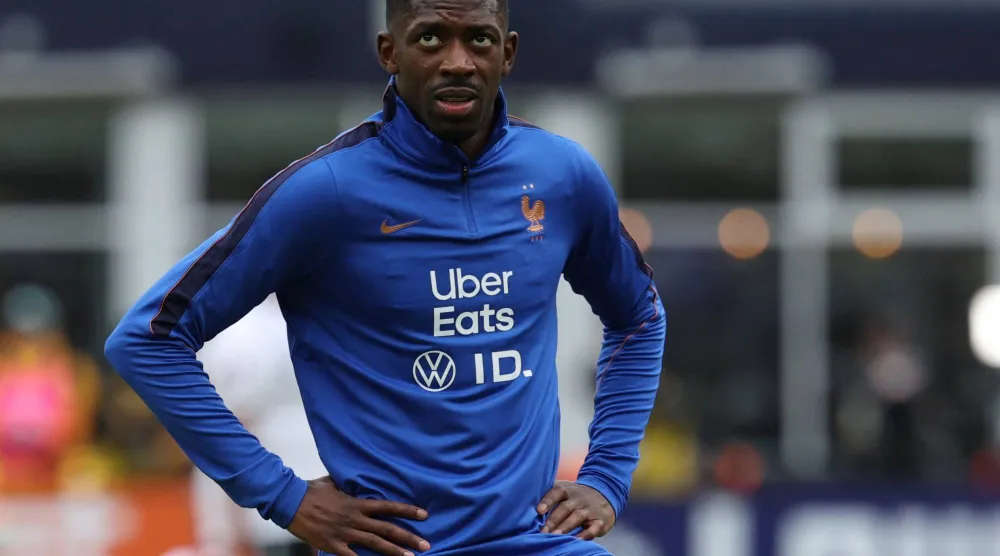 ديمبلي خلال تدريبات فرنسا الأخيرة (أ.ف.ب)