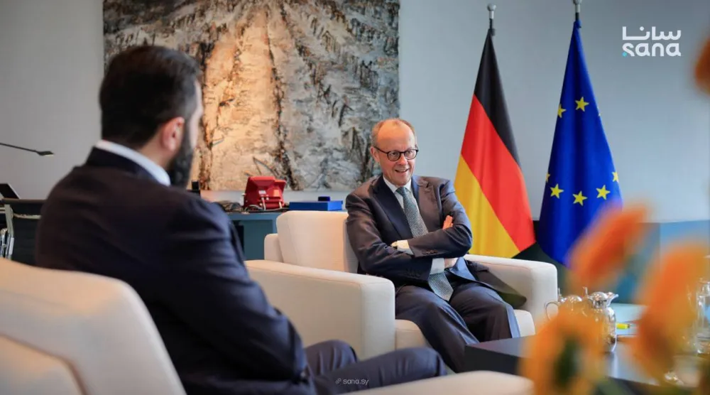 لقاء الرئيس أحمد الشرع والمستشار الاتحادي الألماني فريدريش ميرتس في مقر المستشارية الاتحادية الألمانية (سانا)