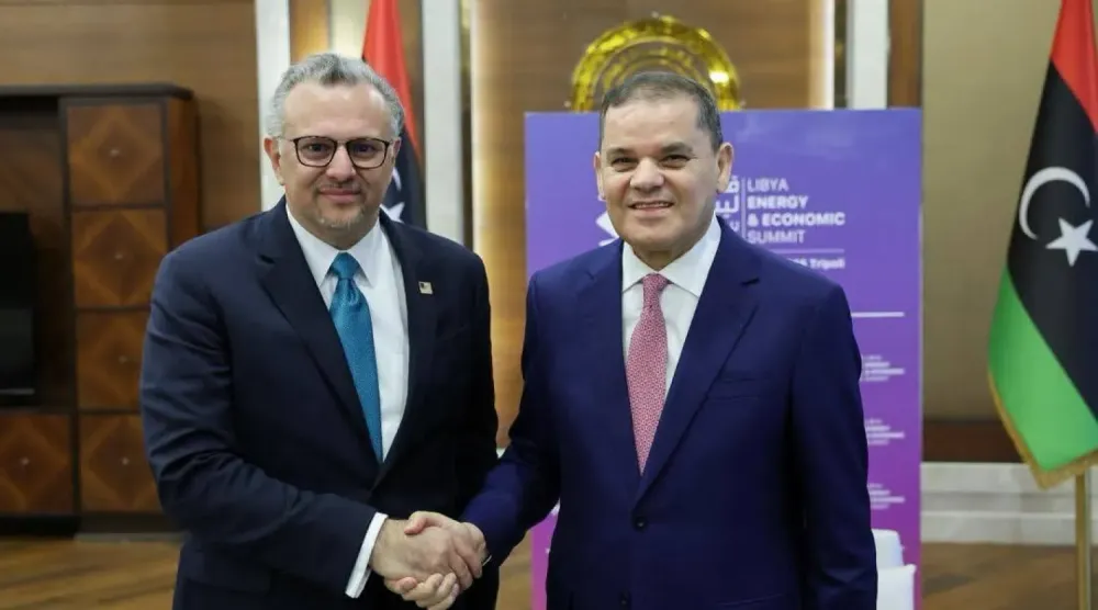 Libya Ulusal Birlik Hükümeti (UBH) Başbakanı Abdulhamid Dibeybe ile ABD Başkanı Donald Trump’ın Arap ve Afrika İşlerinden Sorumlu Başdanışmanı Massad Boulos’un geçtiğimiz ocak ayında Trablus’ta yaptıkları görüşmeden (UBH)