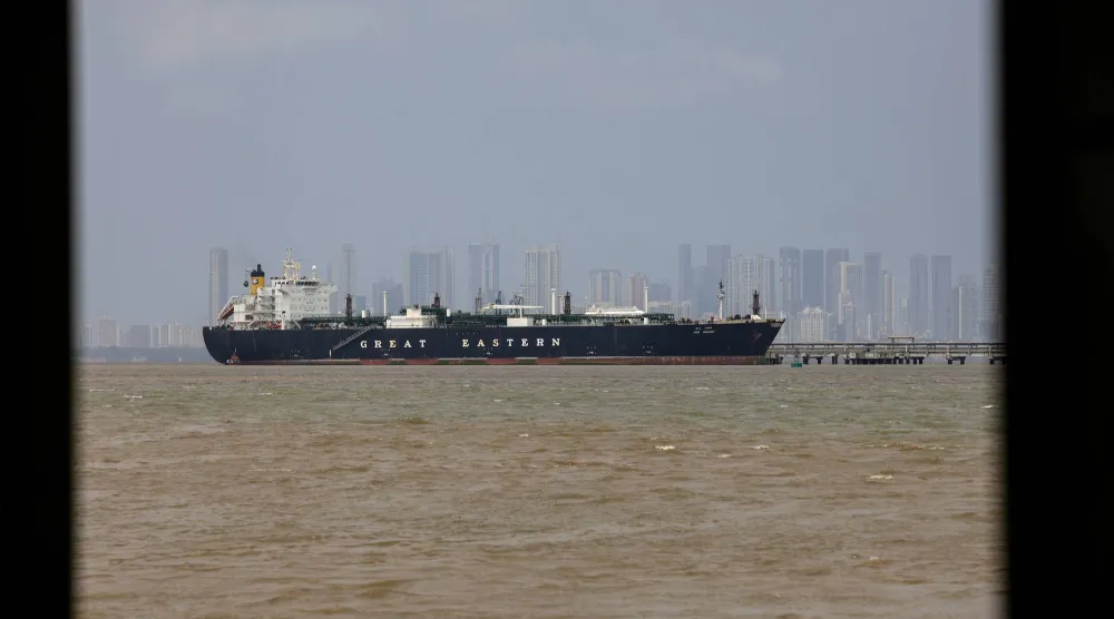 سفينة شحن ترفع العلم الهندي عبرت مضيق هرمز ووصلت إلى ميناء مومباي في الهند يوم 1 أبريل 2026 (إ.ب.أ) 