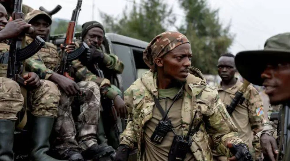 عناصر من حركة «23 مارس» في غوما مقاطعة شمال كيفو شرق الكونغو الديمقراطية (رويترز)