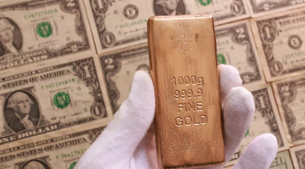 تظهر سبائك ذهب ودولارات في صورة توضيحية (رويترز)