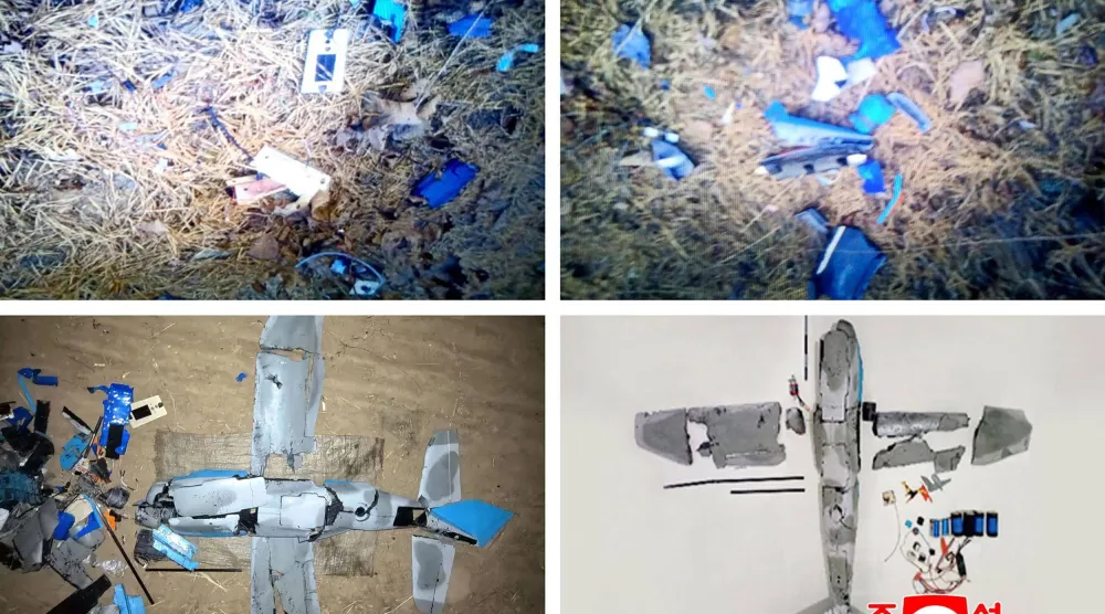 صور التُقطت في 4 يناير 2026 تظهر حطام طائرة مسيّرة قالت كوريا الشمالية إنها انطلقت من كوريا الجنوبية وتم إسقاطها (أ.ف.ب)