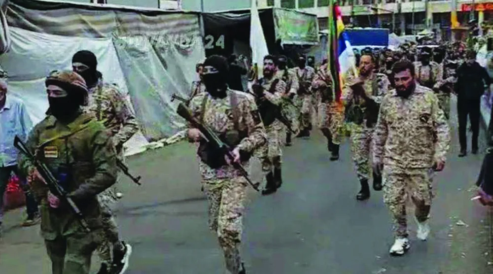 Suveyda’da Ulusal Muhafız üyelerinin askeri geçit töreni, 26 Eylül 2025 (sosyal medya)