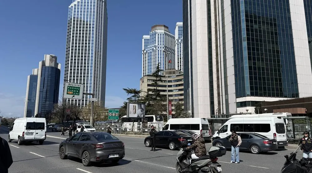 A view of the building which houses the Israeli consulate in Istanbul after three gunmen engaged in a shootout with security personnel near the building in Istanbul, Türkiye, 07 April 2026. (EPA) 