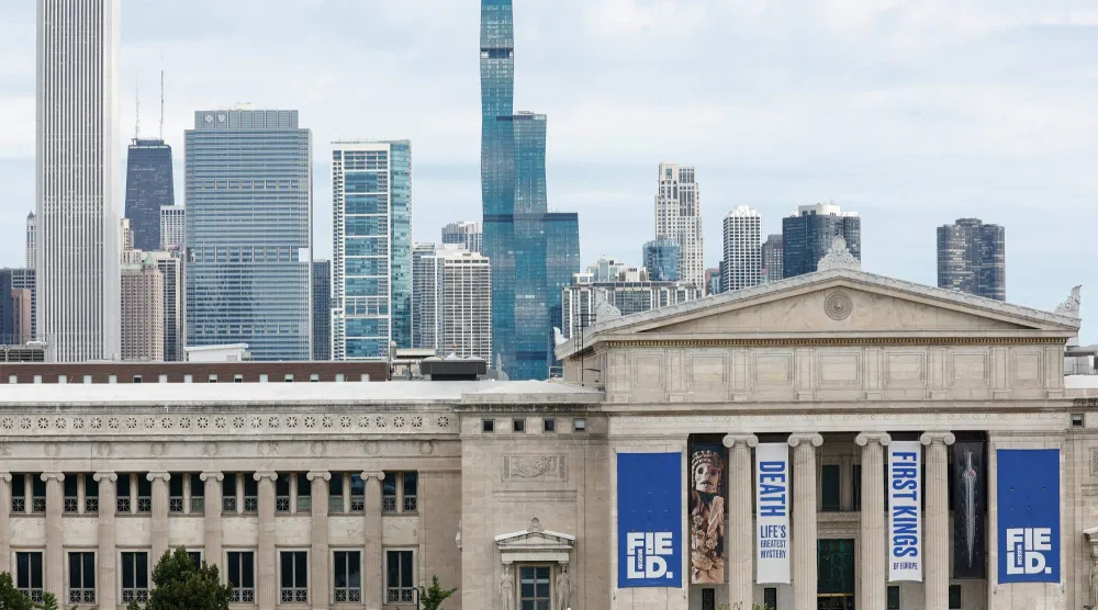 FILE -Field Museum and Chicago's skyline is seen from Soldier Field prior to an NFL preseason football game between the Chicago Bears and the Tennessee Titans, Aug. 12, 2023, in Chicago. (AP Photo/Kamil Krzaczynski, File)