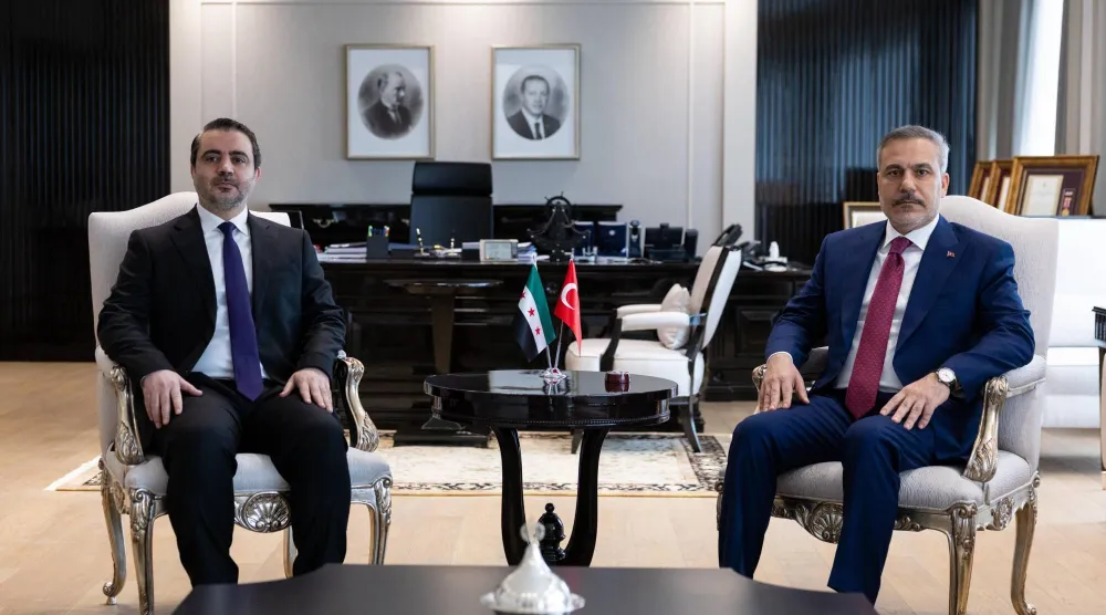 جانب من مباحثات وزيري الخارجية التركي هاكان فيدان والسوري أسعد الشيباني في أنقرة الخميس (الخارجية التركية)