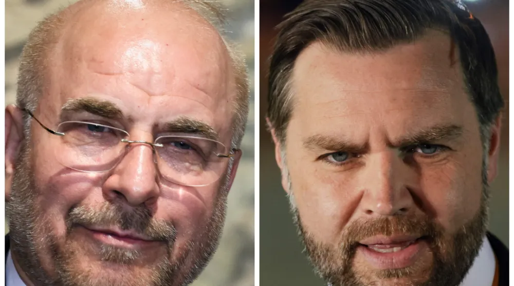 رئيس مجلس النواب الإيراني محمد باقر قاليباف ونائب الرئيس الأميركي دونالد ترمب جي دي فانس